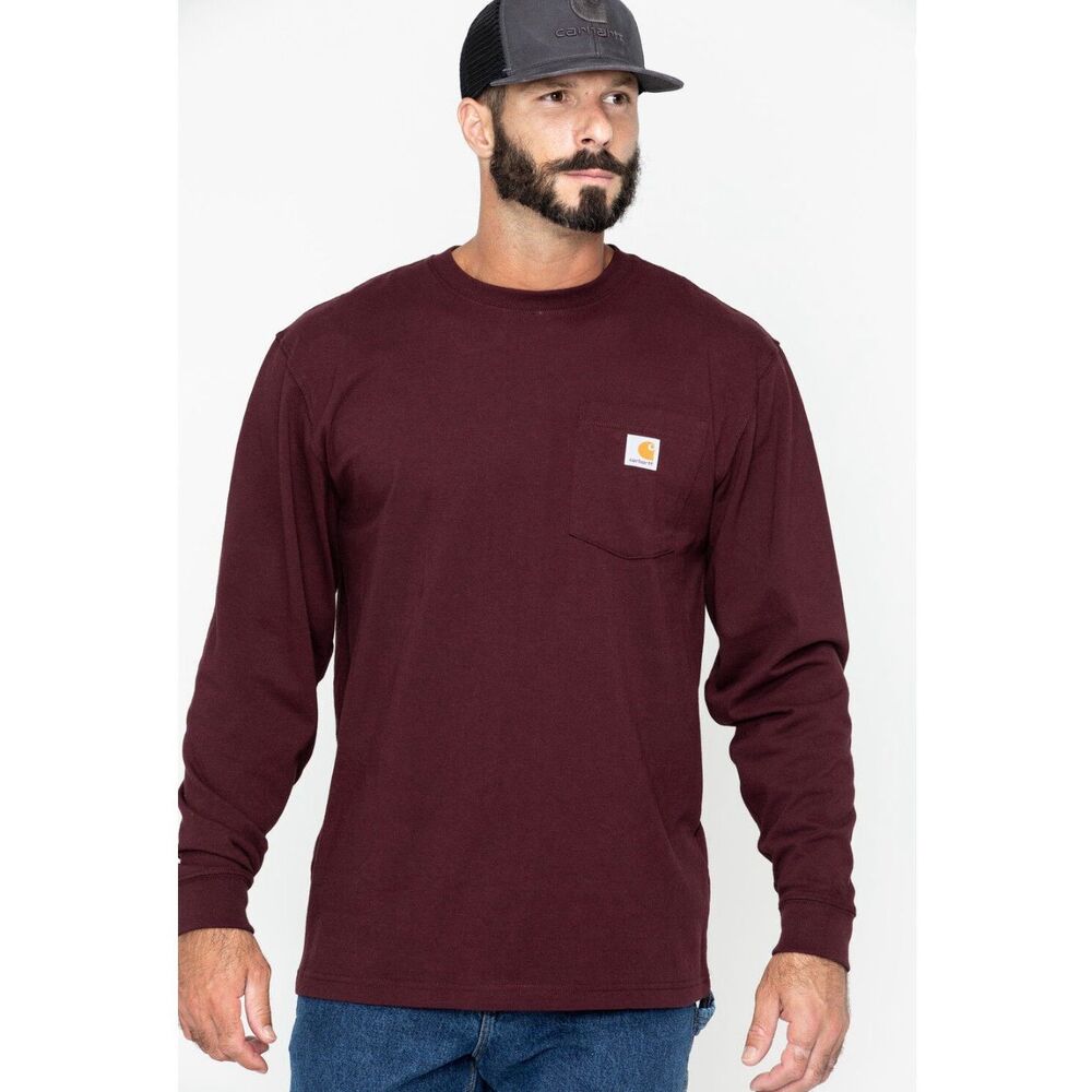 CARHARTT MEN'S LOOSE FIT HEAVYWEIGHT LONG SLEEVE LOGO POCKET WORK T-SHIRT Size M